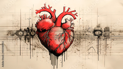 Drawing cardiogram with red heart. Broken heart and medicine concept.