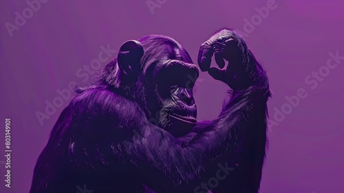 Surreal of a Dabbing Monkey on Vibrant Violet Background