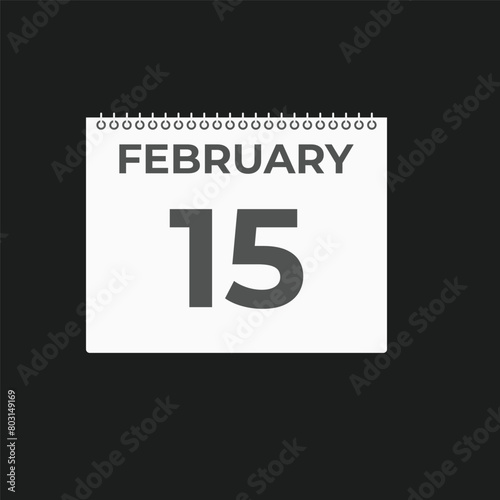 February 15 calendar reminder. 15 February daily calendar icon template. Calendar 15 February icon Design template. Vector illustration 