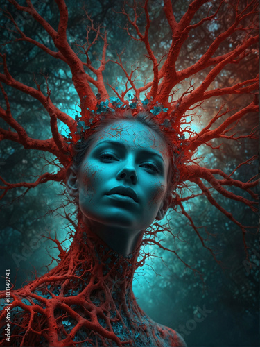 Vibrant Red-Haired Woman Submerged Underwater in an Artistic Portrait