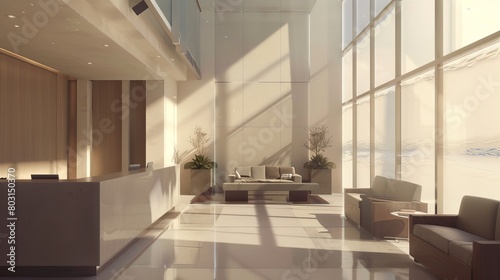Elegant Modern Lobby with Natural Light and Minimalist Decor AI Generated.