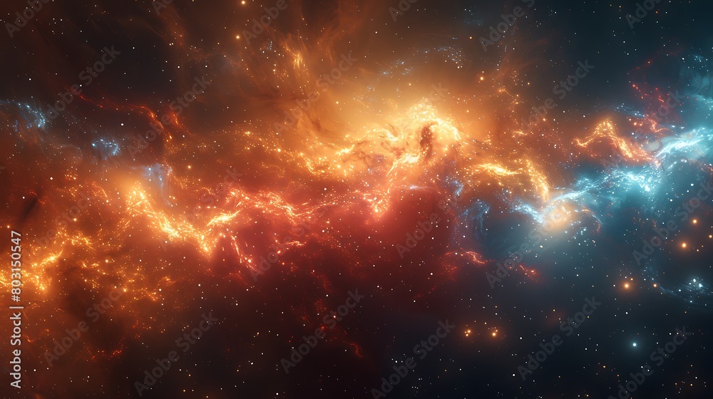 Fototapeta premium Create an artistic representation of two galaxies in the midst of a celestial collision, with abstract forms and explosive colors illustrating their dynamic merge.