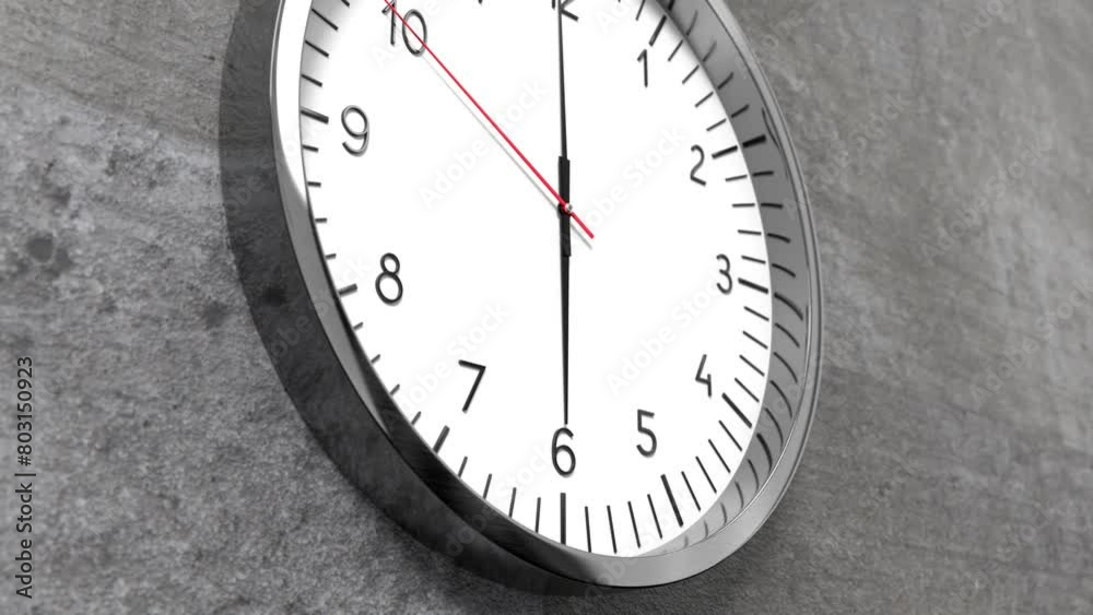 Classic clock on conrete wall - 6 o clock - 3D 4k animation (3840 x 2160 px) Classic clock on conrete wall - 6 o clock - 3D 4k animation (3840 x 2160 px)