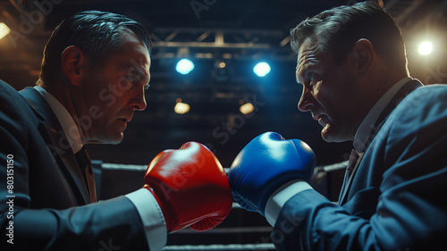 Intense Corporate Boxing Match - Businessmen in a Competitive Duel photo