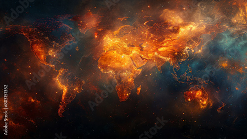 worldmap in the fire,generative ai © JKLoma