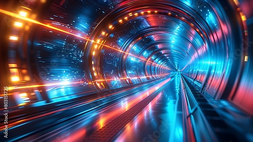 Depict a stylized Hyperspace Tunnel with dynamic streaks of light that create a sense of high-speed travel through space, using a blend of electric blues and whites. © LuvTK