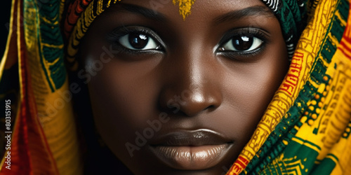 Juneteenth theme, also known as freedom day, African girl eyes. National colors of Africa. 