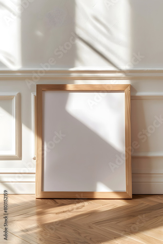 wooden frame mockup on the white background  plank shadow