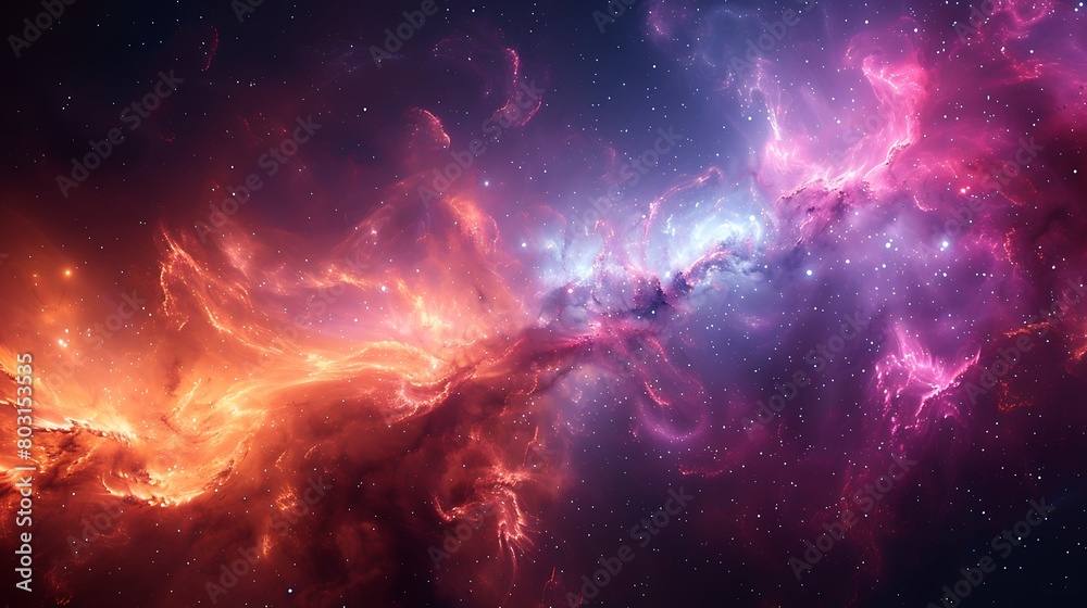 Obraz premium Explore the majestic dance of cosmic dust and nebulae in an expansive universe setting, where each swirl and nebula bursts with vivid colors and life-like detail.
