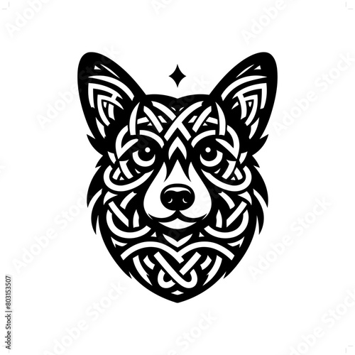 dog, Corgi silhouette in animal celtic knot, irish, nordic illustration