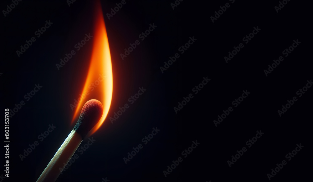 burning match stick on black background burning match stick on black background