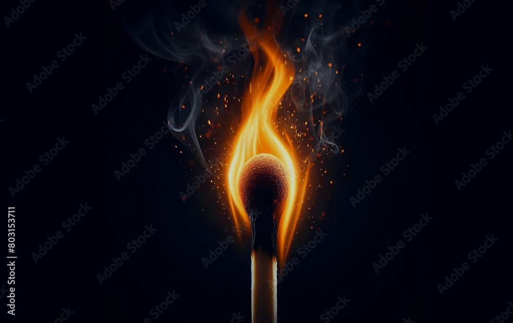 burning match stick on black background burning match stick on black background