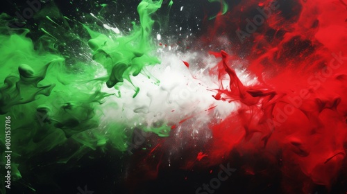Italian flag colors - green, white, red - on a black backdrop