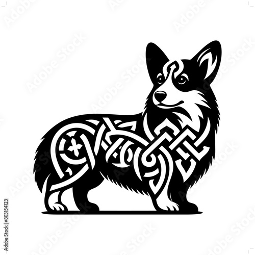 dog, Corgi silhouette in animal celtic knot, irish, nordic illustration
