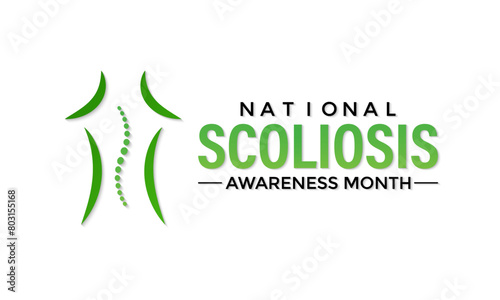 Vector illustration on the theme of National Scoliosis awareness month observed each year in June. Green ribbon with human body design illustration. Banner poster, flyer and background design.
