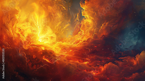 Fiery bursts of light erupt from the earth, painting the sky with bursts of passionate energy.