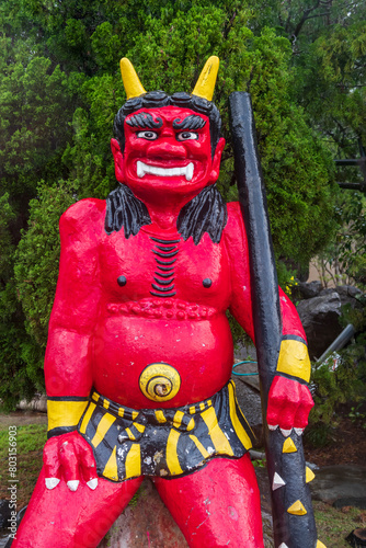 Photography Red oni demon statue at Kamado Jigoku, Beppu, Oita, Kyushu, Japan