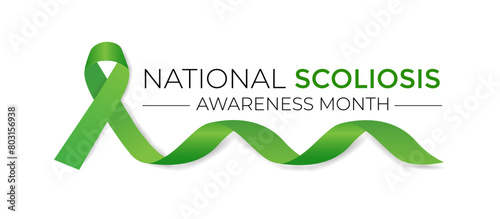 Vector illustration on the theme of National Scoliosis awareness month observed each year in June. Green ribbon with human body design illustration. Banner poster, flyer and background design.
