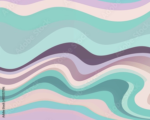This 2D illustration captures a soft acoustic melody through abstract lines and curves flowing rhythmically in harmonious pastel colors; ideal for serene and aesthetic visual projects