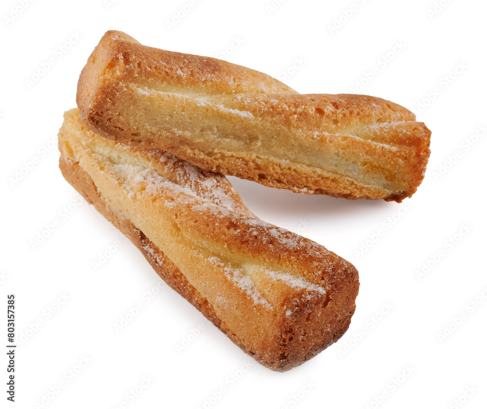 Two delicious rectangular cookies isolated on a white background. Two delicious rectangular cookies isolated on a white background.