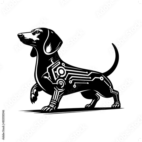 dog; Dachshund silhouette in animal cyberpunk, modern futuristic illustration