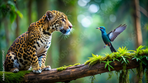 young jaguar and hummingbird photo