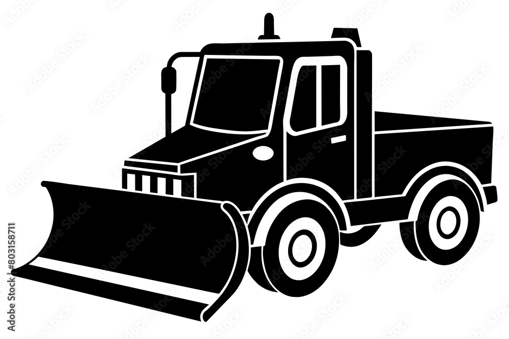 Naklejka premium Snowplow silhouette vector illustration isolated on a white background. Snow plow truck concept design.