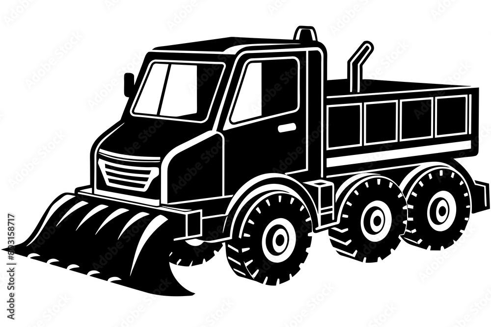 Snowplow silhouette vector illustration isolated on a white background. Snow plow truck concept  design.