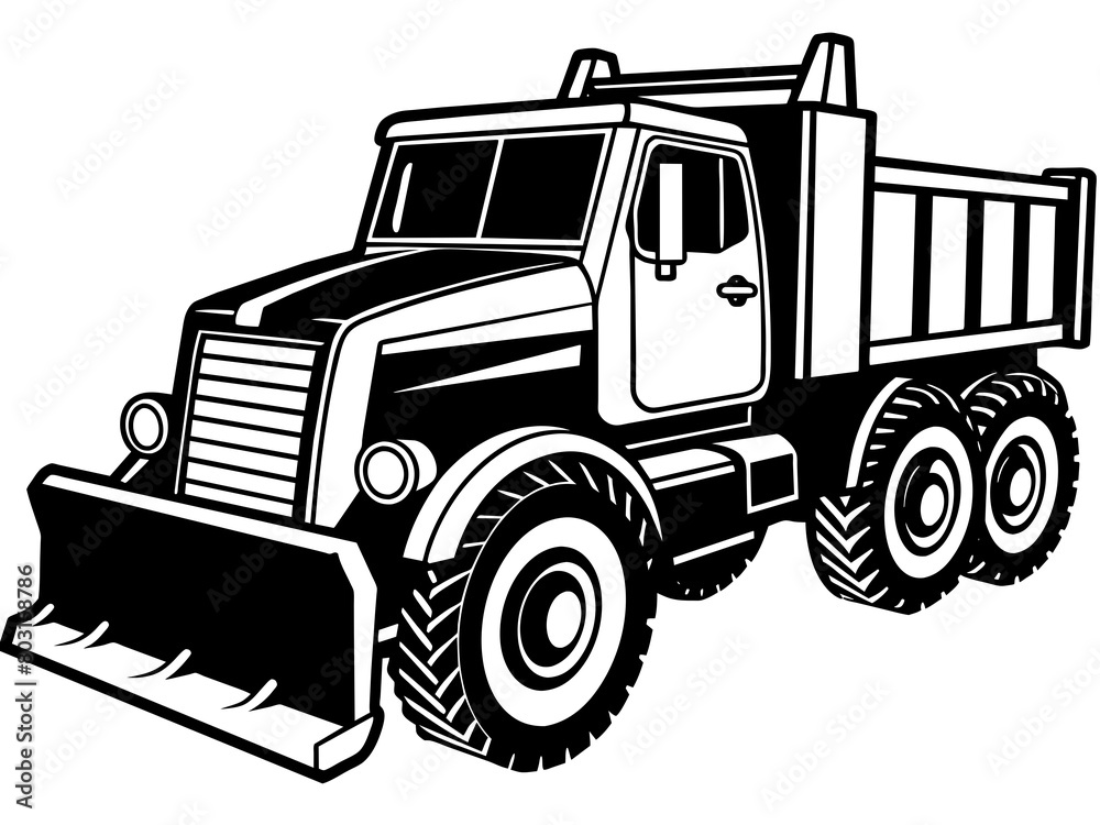 Naklejka premium Snowplow silhouette vector illustration isolated on a white background. Snow plow truck concept design.