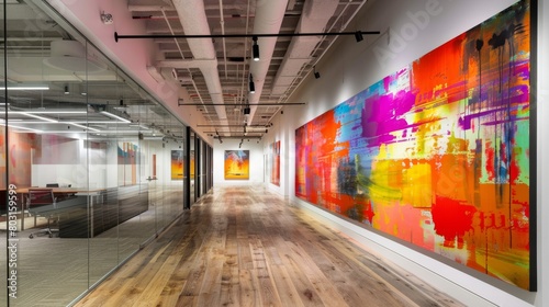 High-energy work environment captured through abstract art and modern design principles