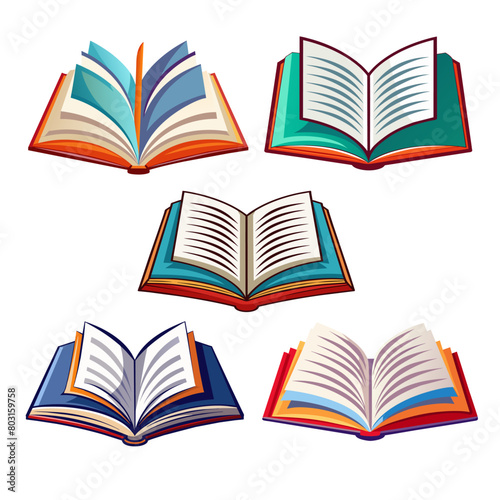 Set of openned book icon on white background