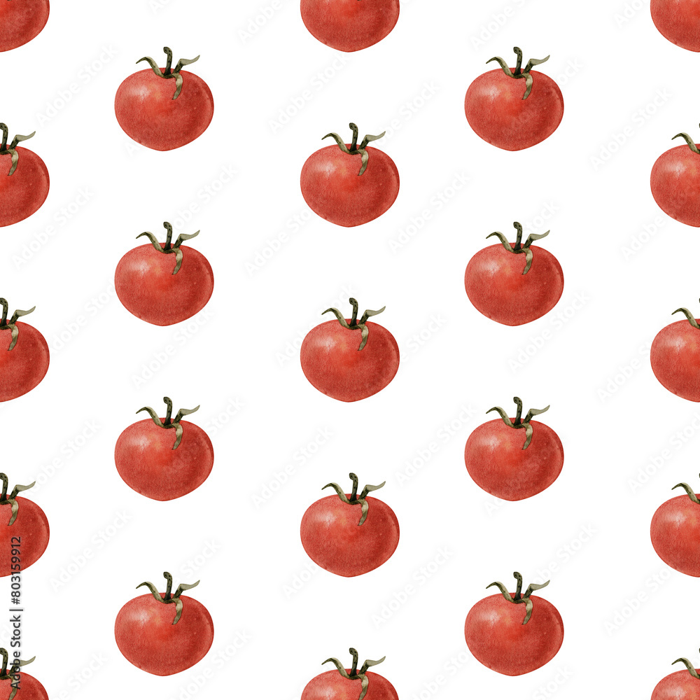Watercolor vegetables seamless pattern. Fresh healthy food background. Red tomatoes. Agriculture, local farmers market, diet, organic cooking illustration, print for textile Watercolor vegetables seamless pattern. Fresh healthy food background. Red tomatoes. Agriculture, local farmers market, diet, organic cooking illustration, print for textile