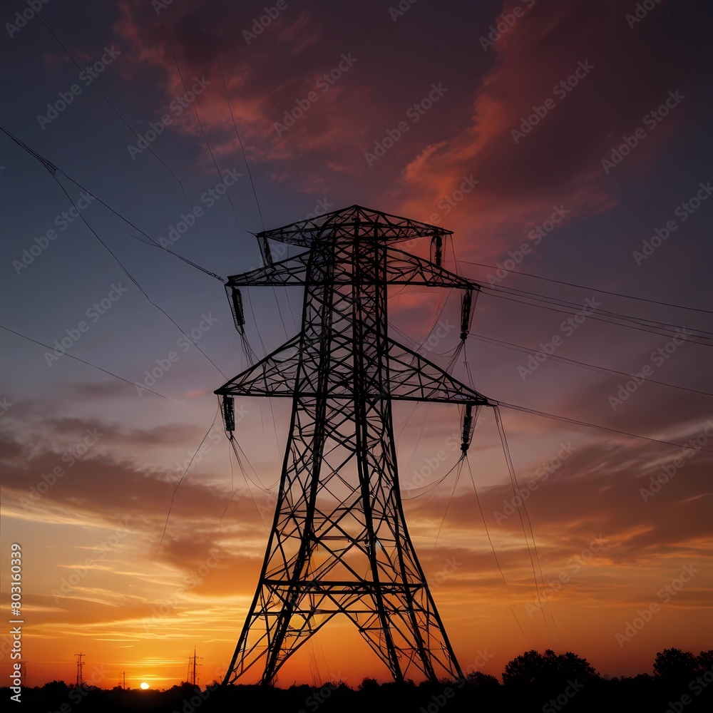 beautiful landscape of power lines at sunset. background for banner, poster, social media, web. generative ai
