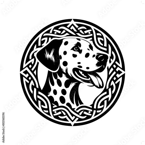 dog; dalmatian silhouette in animal celtic knot, irish, nordic illustration