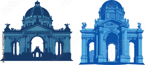 Palace of Fine Arts silhouette in blue colors