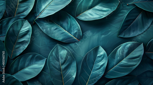 A close up of green leaves on a blue background