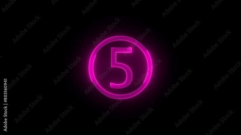 Five number icon glowing neon pink color animation black background Five number icon glowing neon pink color animation black background