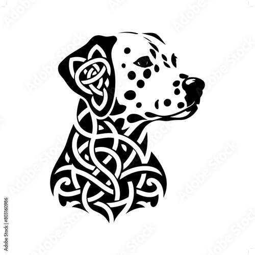 dog; dalmatian silhouette in animal celtic knot, irish, nordic illustration