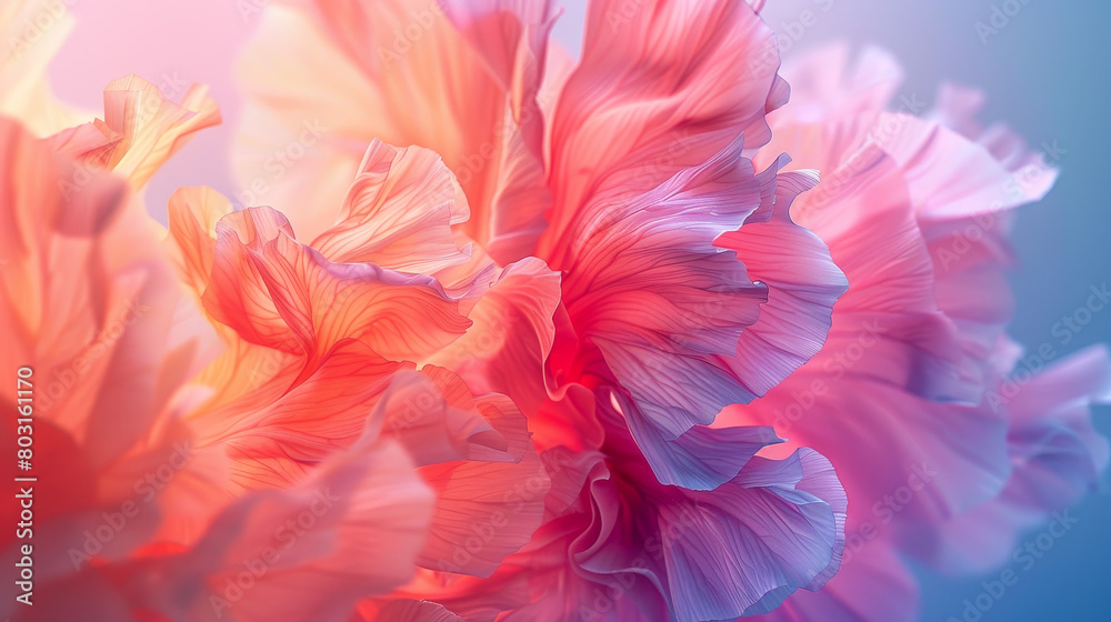 A close up of a pink flower with a blue background A close up of a pink flower with a blue background
