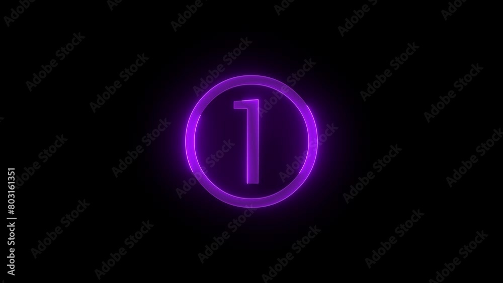 One number icon glowing neon purple color animation black background One number icon glowing neon purple color animation black background