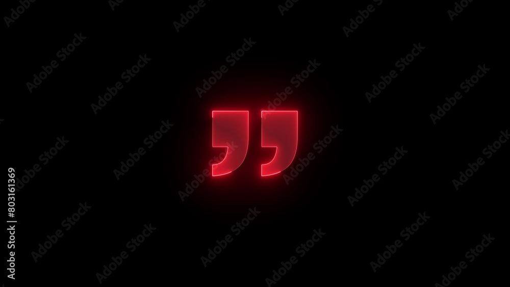 Quotation mark down icon glowing neon red color animation black background Quotation mark down icon glowing neon red color animation black background