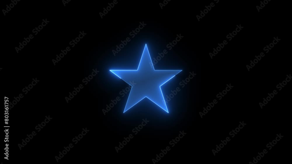 Star icon glowing neon blue color animation black background Star icon glowing neon blue color animation black background