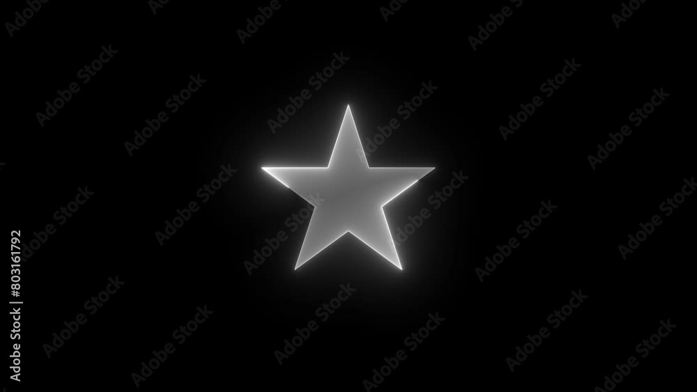 Star icon glowing neon white color animation black background Star icon glowing neon white color animation black background