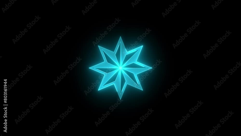 Star symbol icon glowing neon cyan color animation black background Star symbol icon glowing neon cyan color animation black background