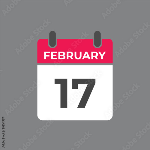 February 17 calendar reminder. 17 February daily calendar icon template. Calendar 17 February icon Design template. Vector illustration
