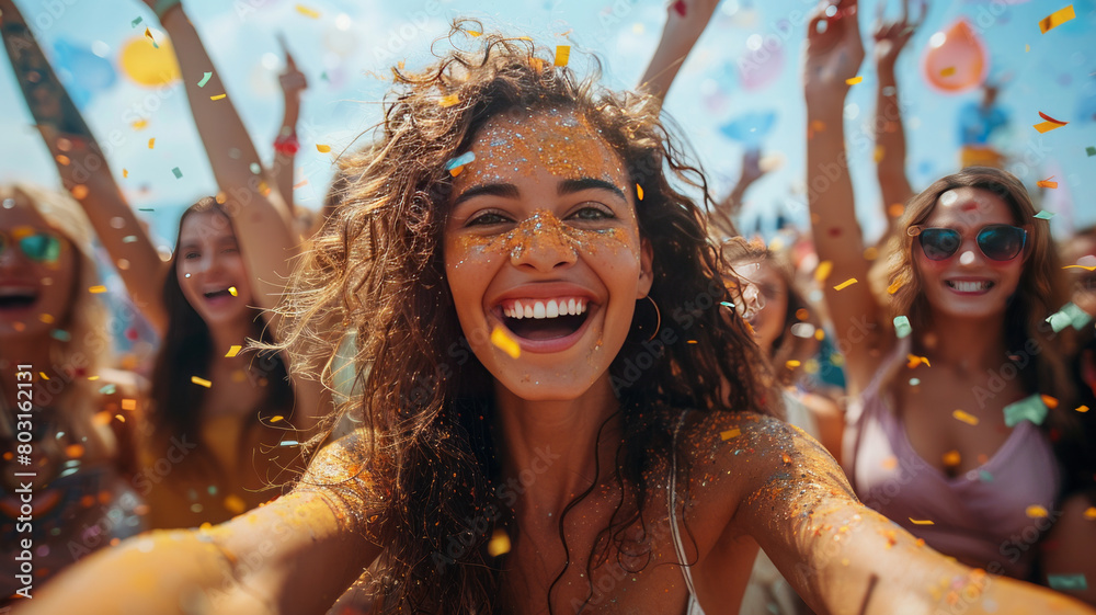 corporate party of a company people taking selfies, casually dressed, happy colorfull.generative ai corporate party of a company people taking selfies, casually dressed, happy colorfull.generative ai