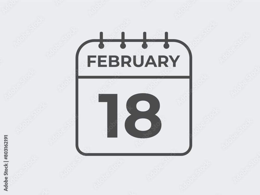 February 18 calendar reminder. 18 February daily calendar icon template. Calendar 18 February icon Design template. Vector illustration
February 18 calendar reminder. 18 February daily calendar icon template. Calendar 18 February icon Design template. Vector illustration