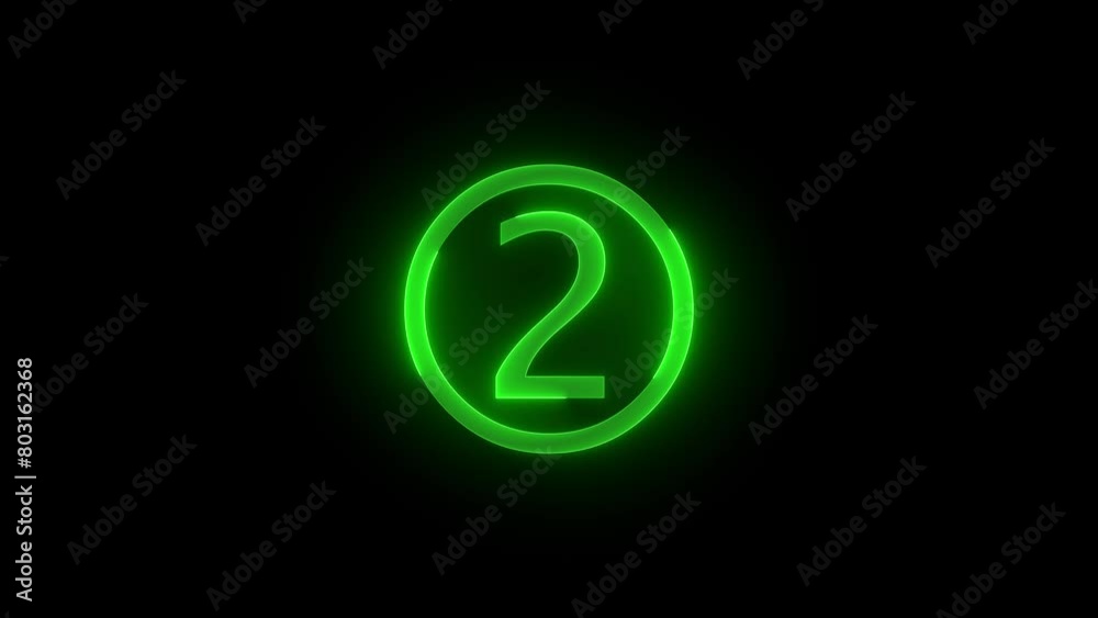 Two number icon glowing neon green color animation black background Two number icon glowing neon green color animation black background