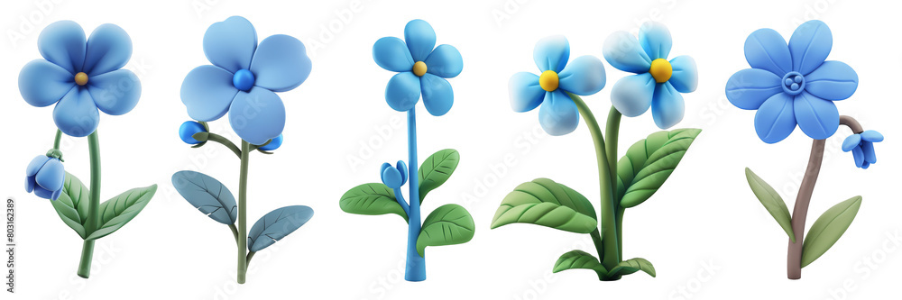 PNG forget-me-not flower 3d icons and objects collection, in cartoon style minimal on transparent, white background, isolate PNG forget-me-not flower 3d icons and objects collection, in cartoon style minimal on transparent, white background, isolate