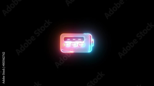 Neon bleeper icon brown cyan color glowing animated black background photo